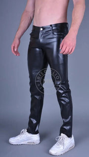 MR. RIEGILLIO 5-Pockets Leather Pants Tapered Fit Vegan Faux Leather All Black 6 - SexyMenUnderwear.com