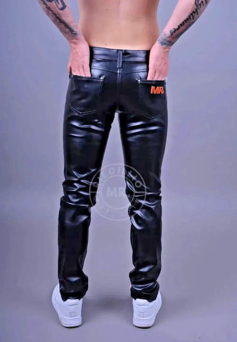 MR. RIEGILLIO 5-Pockets Leather Pants Tapered Fit Vegan Faux-Leather Black 3 - SexyMenUnderwear.com