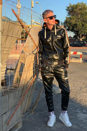 MR. RIEGILLIO Low-Waist Vegan Leather Tracksuit Pants Drawstring Orange Stripes - SexyMenUnderwear.com