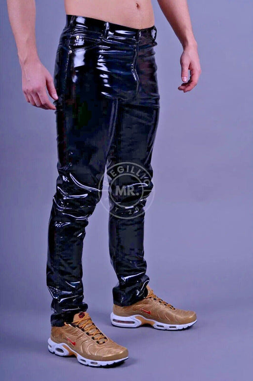 MR. RIEGILLIO PVC Pants Thru 3-Zipper High Waist Classic Jeans-Style Shiny Black - SexyMenUnderwear.com