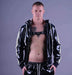 MR. RIEGILLIO PVC Tracksuit Jacket hoodies Glossy Shiny Black & White Stripes - SexyMenUnderwear.com