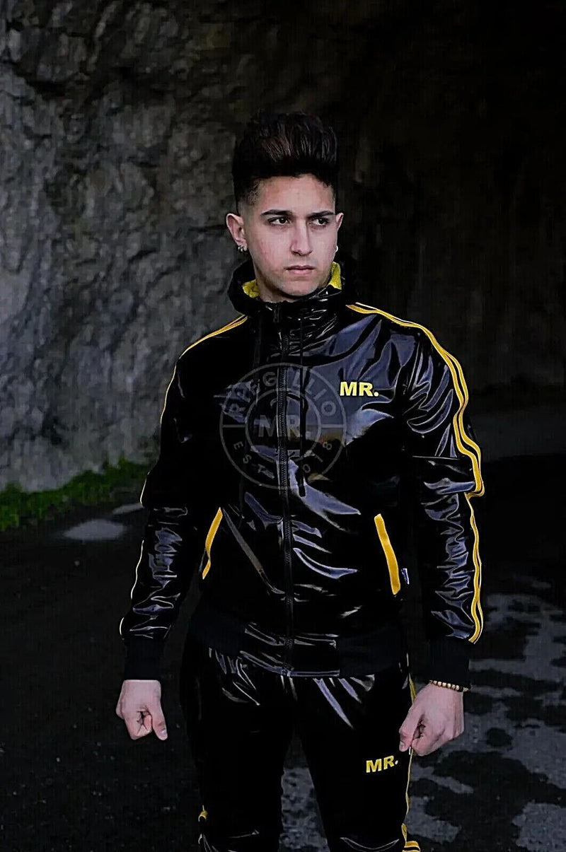 MR. RIEGILLIO PVC Tracksuit Pants With Two Side Pockets & Yellow Stripes 5 - SexyMenUnderwear.com