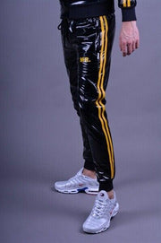 MR. RIEGILLIO PVC Tracksuit Pants With Two Side Pockets & Yellow Stripes 5 - SexyMenUnderwear.com