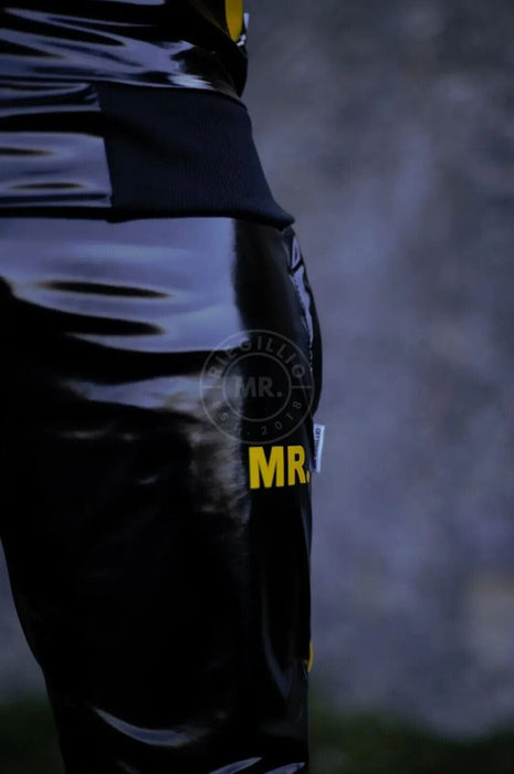 MR. RIEGILLIO PVC Tracksuit Pants With Two Side Pockets & Yellow Stripes 5 - SexyMenUnderwear.com