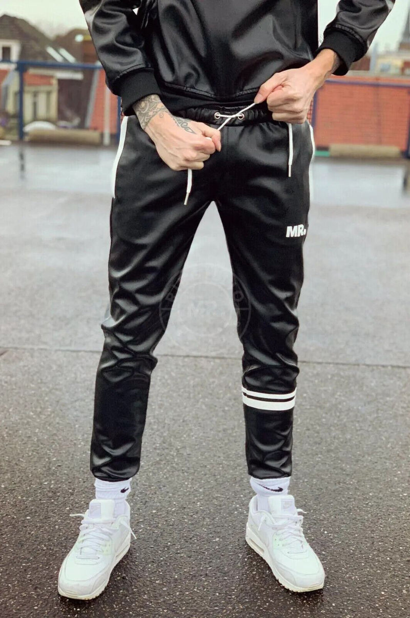 MR. RIEGILLIO Vegan Leather Pants Tracksuit With Drawstring & Ribbed Cuffs Black - SexyMenUnderwear.com