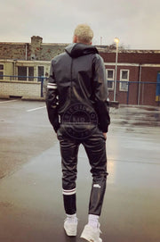 MR. RIEGILLIO Vegan Leather Pants Tracksuit With Drawstring & Ribbed Cuffs Black - SexyMenUnderwear.com