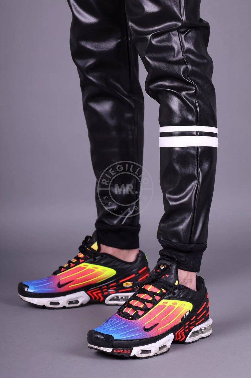 MR. RIEGILLIO Vegan Leather Pants Tracksuit With Drawstring & Ribbed Cuffs Black - SexyMenUnderwear.com