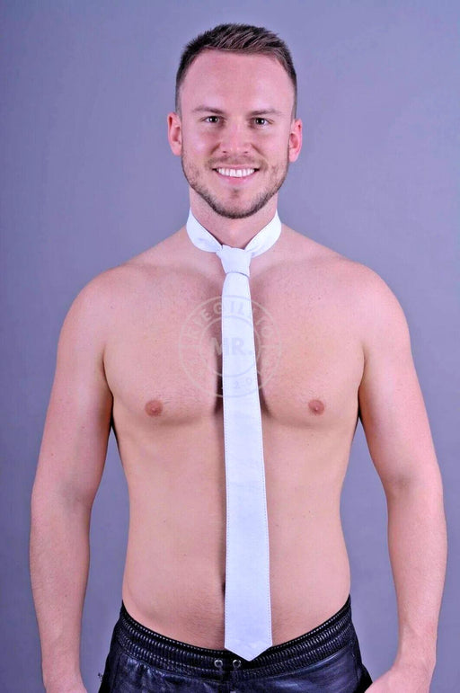 MR. RIEGILLIO White Leather Tie Classic & Clean Tie - SexyMenUnderwear.com