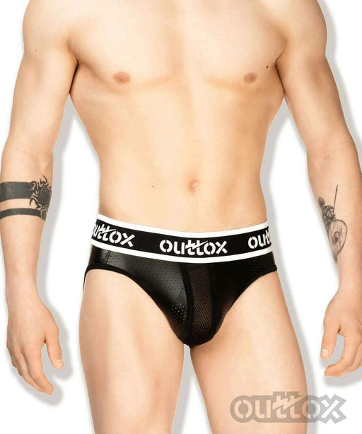 Outtox By Maskulo Brief Wrapped Rear Briefs Leather-Look Black BR141-90 6 - SexyMenUnderwear.com