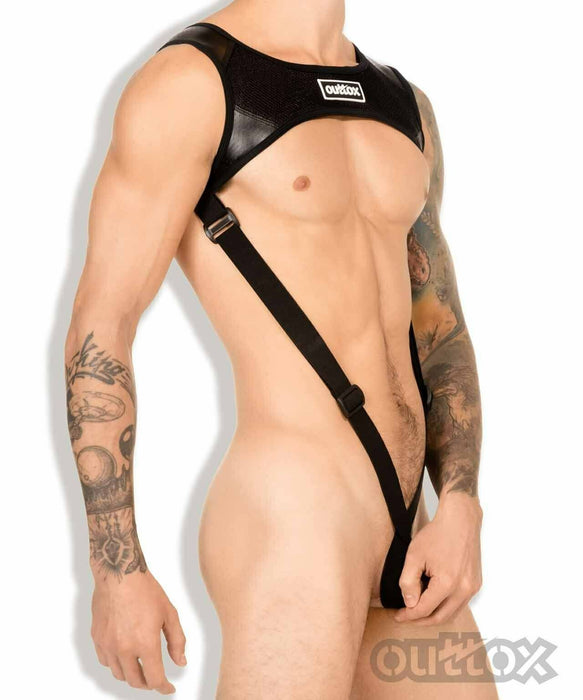 Outtox By Maskulo Harness Top With C-Ring Black HR142-90 5 - SexyMenUnderwear.com