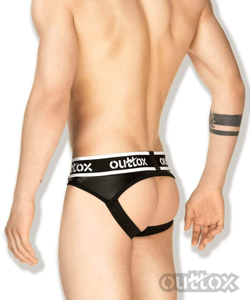 Outtox By Maskulo Jockstrap Combo Perforated Leatherette Black BR140-90 11 - SexyMenUnderwear.com