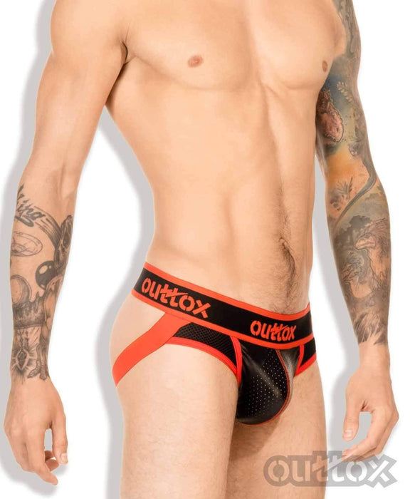 Outtox Maskulo Jock Perforated Leather-Look Jockstrap Red JS143-10 5 - SexyMenUnderwear.com