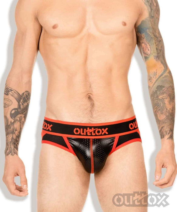 Outtox Maskulo Jock Perforated Leather-Look Jockstrap Red JS143-10 5 - SexyMenUnderwear.com