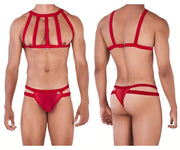 PIKANTE Set Kit Combo Elastic Harness + Thongs Personality Red 0331 2 - SexyMenUnderwear.com