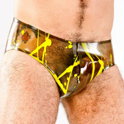 POLYMORPHE Latex Briefs Splashed Smoked Yellow UN-015ASPLAT 6 - SexyMenUnderwear.com