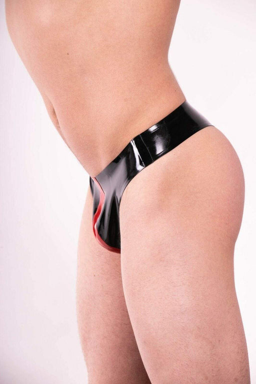 Polymorphe Latex Thongs Natural Underwear UN-015C Black & Red 1 - SexyMenUnderwear.com