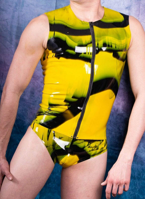 Mens Latex Briefs And TankTop Fetish Mens Rubber Suit Latex Suits Polymorphe YEL - SexyMenUnderwear.com