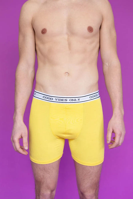 POP Underwear Bamboo Boxer Long Hypoallergenic " GOOD VIBES ONLY " Yellow 2 - SexyMenUnderwear.com