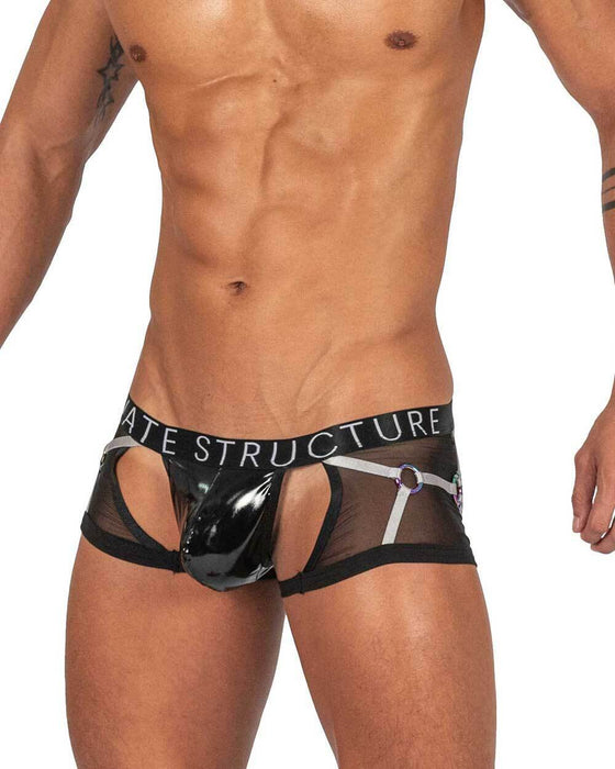 PRIVATE STRUCTURE Alpha Low Waist Harness Trunk Shades Of Shiny Black 4417 - SexyMenUnderwear.com