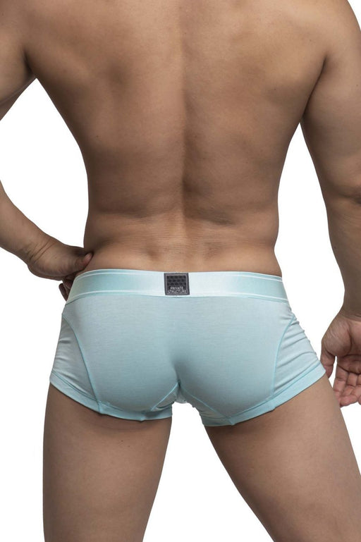 PRIVATE STRUCTURE Bamboo Boxer Sports Trunks Platinum Seamed Pouch Cyan 4073 36 - SexyMenUnderwear.com