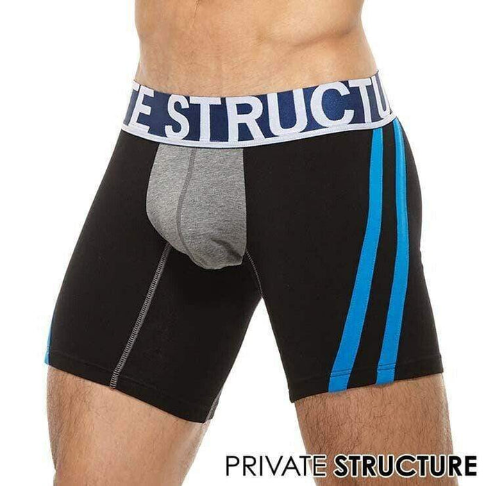 Private Structure Boxer Befit Athlete Long Trunk Blue Stripe Black 3347 30 - SexyMenUnderwear.com