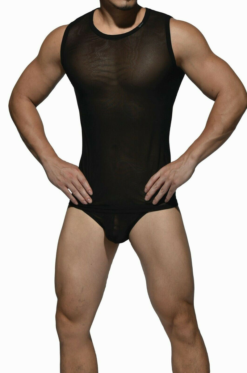 Private Structure Muscle Shirt Desire Intima Sheer Mesh Tank Top Black 3453 96