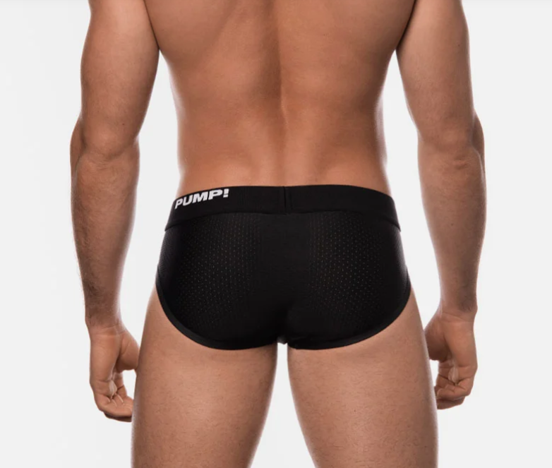 PUMP! Classic Black Brief Full Mesh Cotton Cup Extra Support 12007