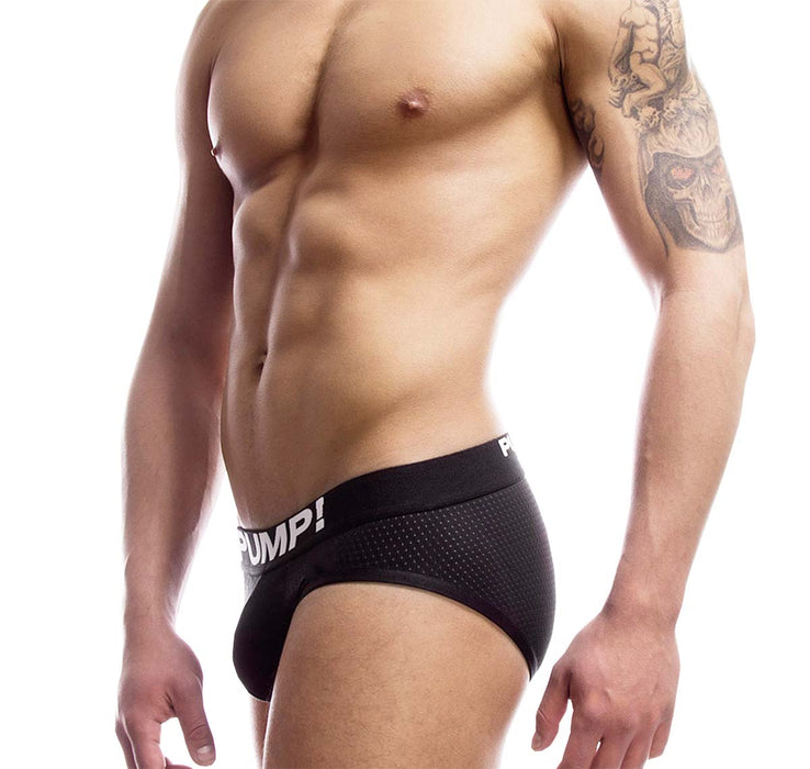 PUMP! Classic Black Brief Full Mesh Cotton Cup Extra Support 12007
