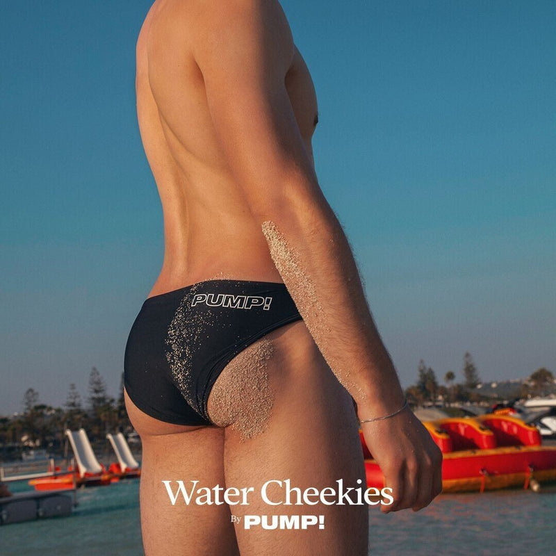 PUMP! Swim Briefs Water Cheeky Soft Nylon Swimwear UPF 50+ Black 13011 T12