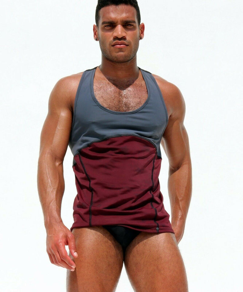 RUFSKIN! Tank top Trace Maroon Sport Stretch Nylon Muscle Definition 25