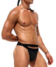 RUFSKIN Thong FALLON Stretch Rubberized Separate-Dual Waistbands Matte Black