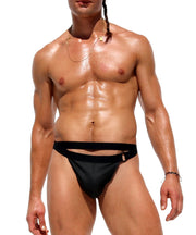 RUFSKIN Thong FALLON Stretch Rubberized Separate-Dual Waistbands Matte Black