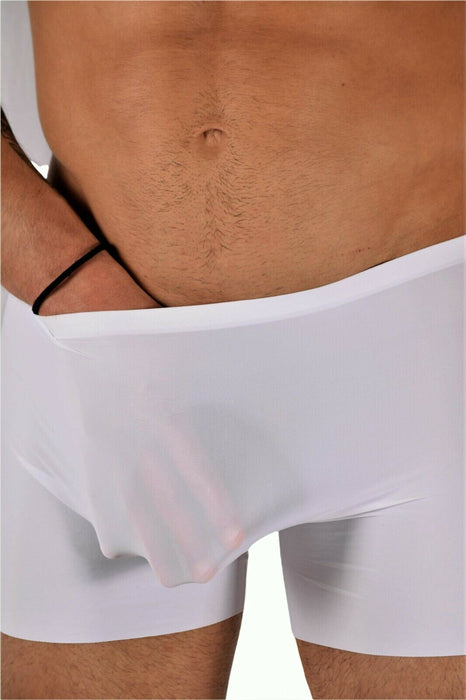Sexy SMU Stretchy Silky Boxer second Skin Icy  total seethrough when wet White