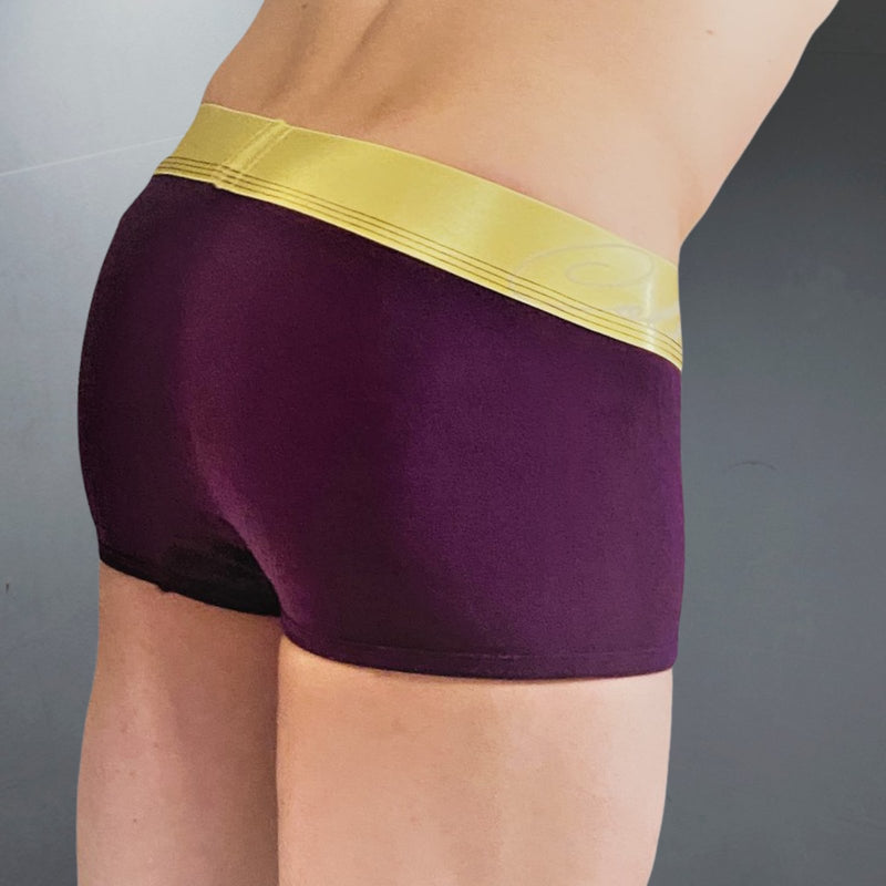Collection TANN MONTREAL Boxer-Trunks Metallic Gold Elastic Waistband Plum 2 Underwear