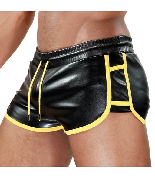 SexyMenUnderwear.com Leather-Look Short TOF PARIS Cruise Delux Rear Pockets Shorts Black&Yellow T3