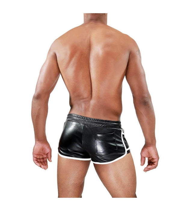 SexyMenUnderwear.com Leather-Look Shorts TOF PARIS Cruise Delux Rear Pockets Short Black&White T3