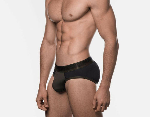 SexyMenUnderwear.com PUMP! Briefs Military Green Micro Mesh Cup Ribbed Cotton Brief 12044 67