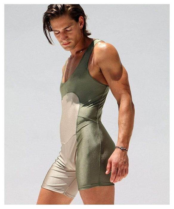 SexyMenUnderwear.com Rufskin Bodysuit Havok Anatomic Sportswear Singlet Running Suit Olive 27A