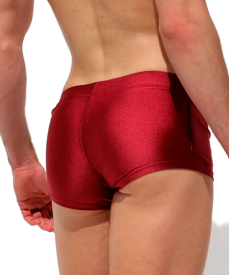 SexyMenUnderwear.com RUFSKIN! Swim-Trunk 'ZECA' Square-cut Swimwear Stretchy Nylon Burgundy 36