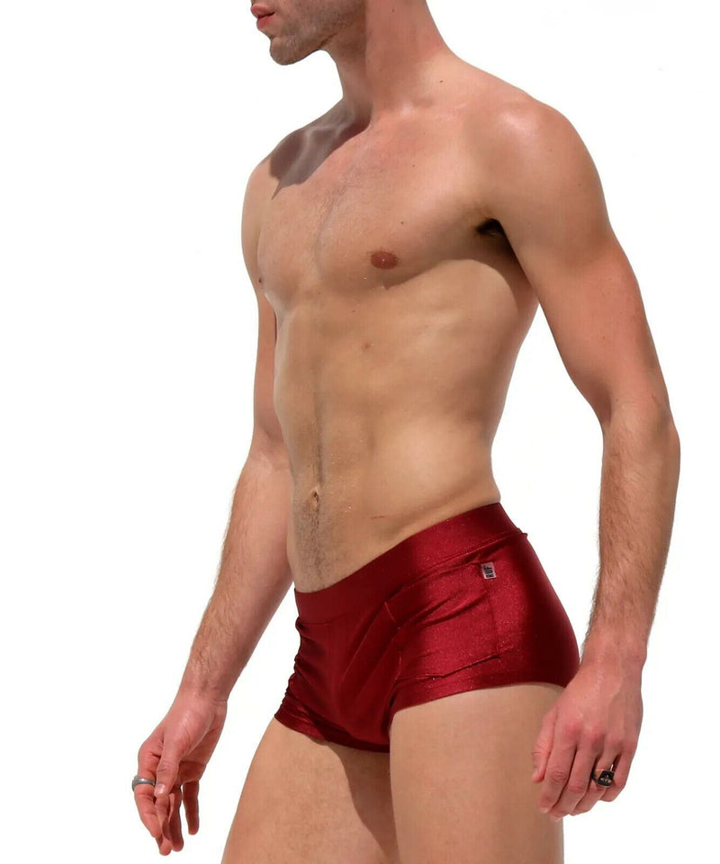 SexyMenUnderwear.com RUFSKIN! Swim-Trunk 'ZECA' Square-cut Swimwear Stretchy Nylon Burgundy 36