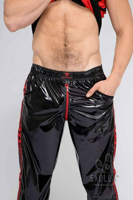 Shiny Nylon Pants MASKULO Skulla Socker Lightweight Red Pant PN072-10 19
