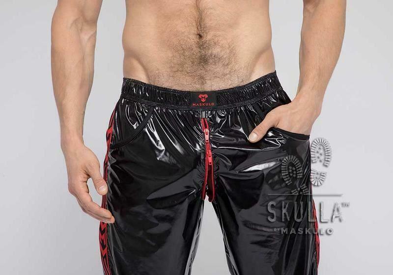 Shiny Nylon Pants MASKULO Skulla Socker Lightweight Red Pant PN072-10 19