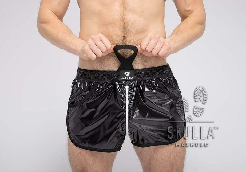SexyMenUnderwear.com Short MASKULO Skulla Shiny Nylon Jogging Shorts Two-Sided Zipper SH077-90 28