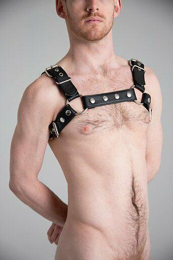 SexyMenUnderwear.com SMU hand made Harness Aron Bulldog Full Black Leather Silver Buckle And Snaps