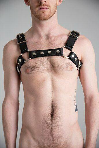 SexyMenUnderwear.com SMU hand made Harness Aron Bulldog Full Black Leather Silver Buckle And Snaps