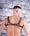 SexyMenUnderwear.com SMU Hand made Leather army green harness  ajustable small to medium chest 1