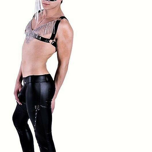 SexyMenUnderwear.com SMU PANTS Leather Look Spandex Kinky Sexy Fetish Men Trousser Unsnapable Front