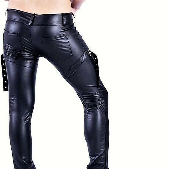 SexyMenUnderwear.com SMU PANTS Leather Look Spandex Kinky Sexy Fetish Men Trousser Unsnapable Front