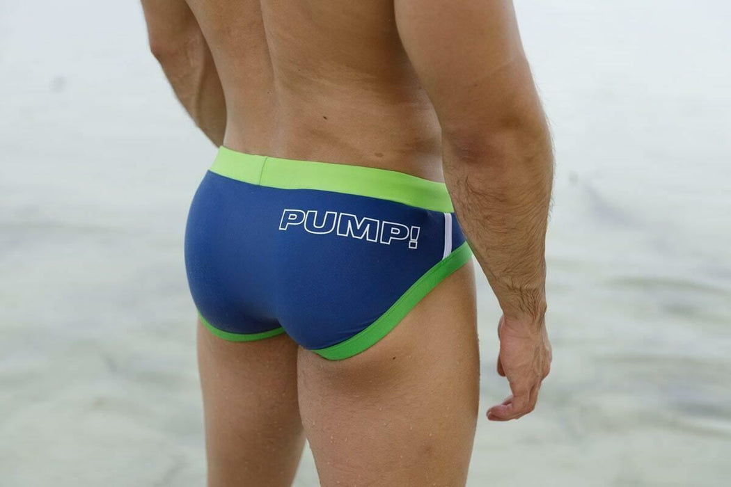 SexyMenUnderwear.com Swimwear PUMP! Swim-Brief WaterBrief Adjustable Drawstring Blue Green 13006