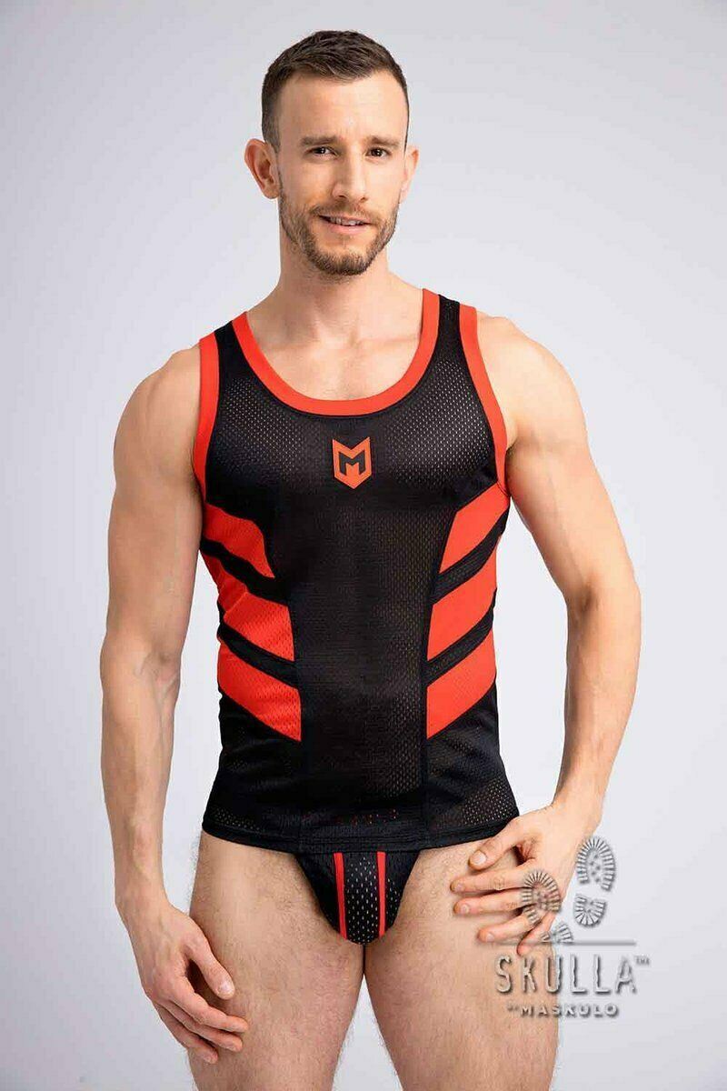 SexyMenUnderwear.com Tanktop MASKULO Mesh Tank Top ''SKULLA'' Sportswear Red TP071-10-46